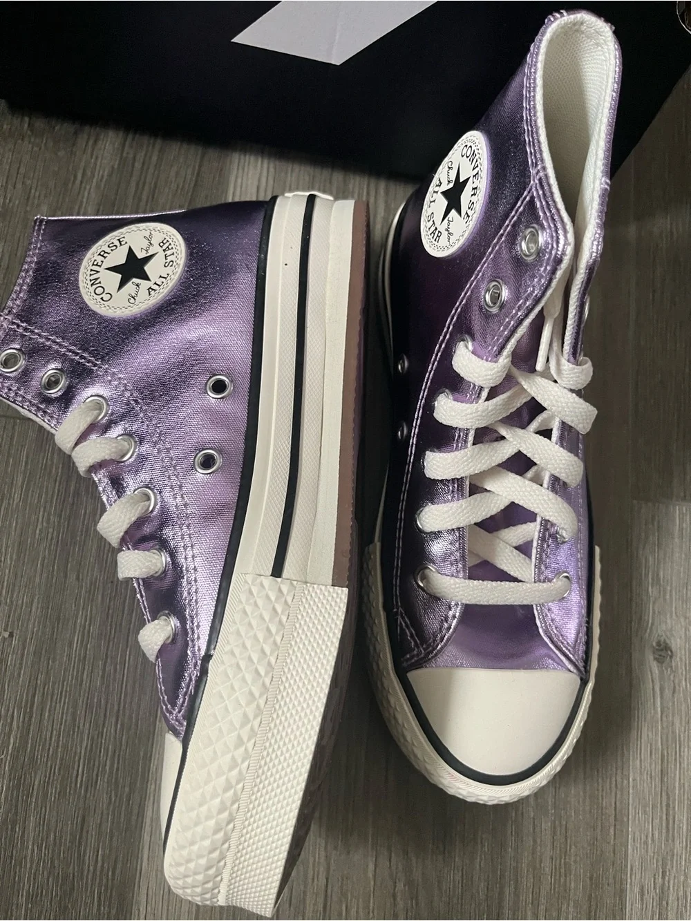 Converse Kids Metallic Purple High Top Sneakers